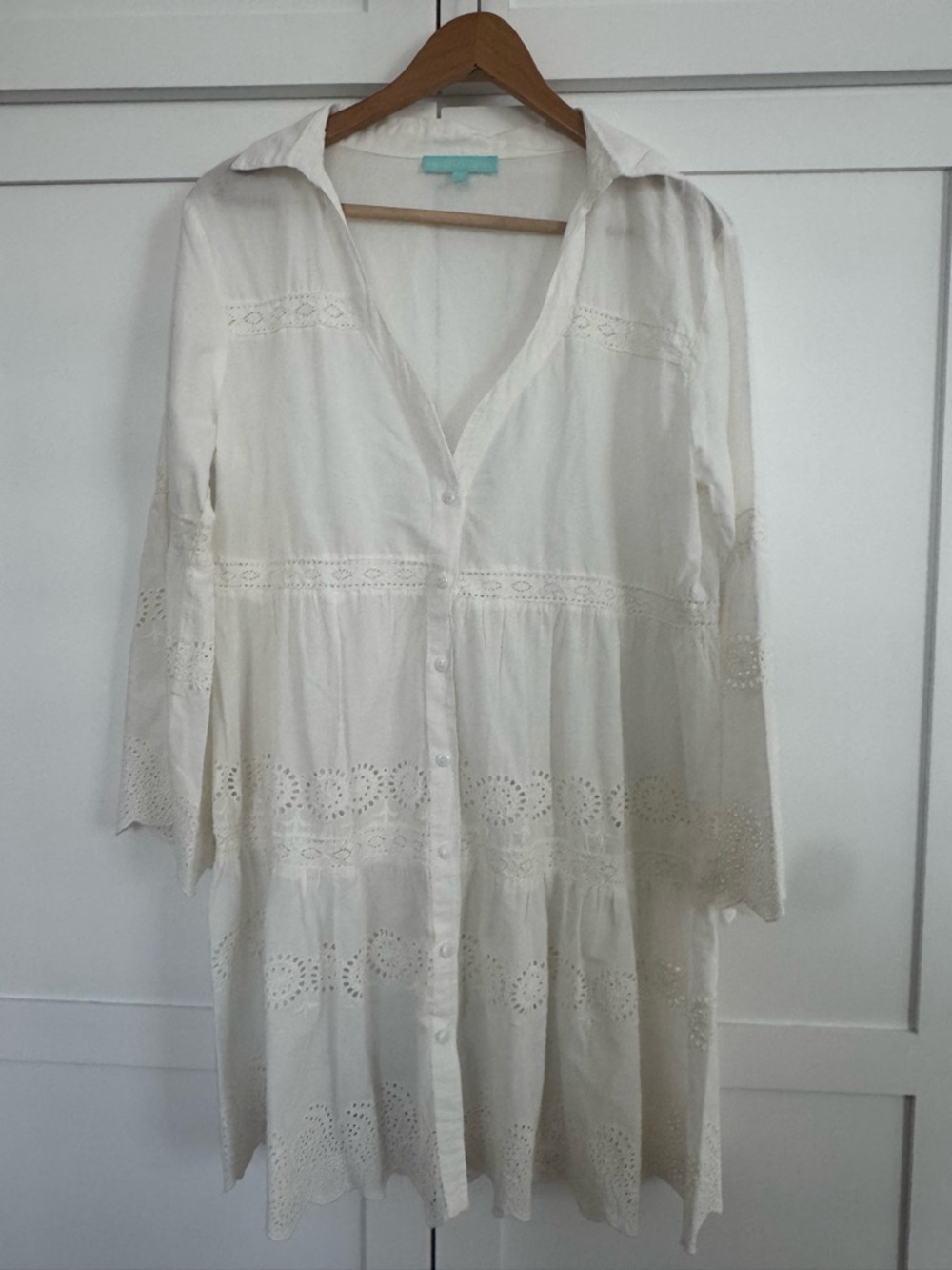 Melissa Odabash White cotton eyelet kaftan coverup size small